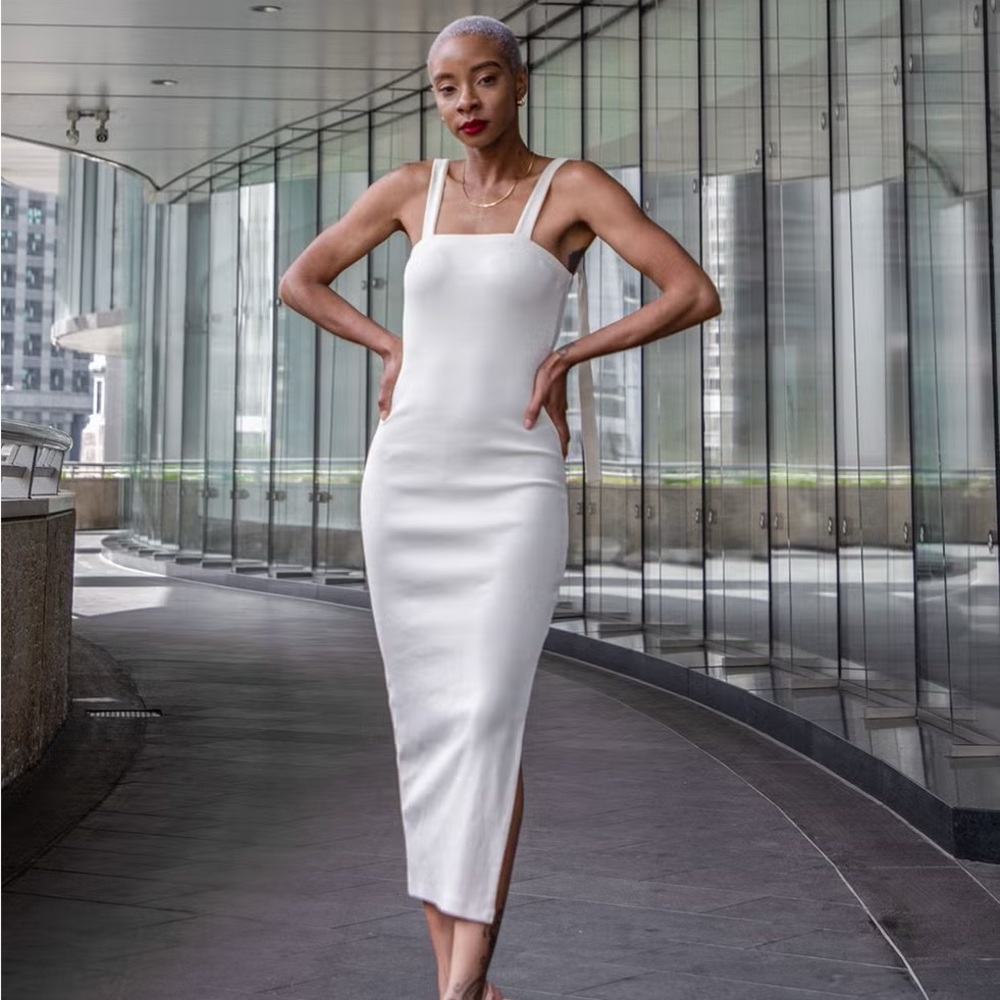 The Drop x Signed Blake Cream Midi Knit Dress with Slit